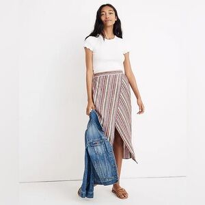Madewell Rainbow Striped Midi Wrap Skirt L